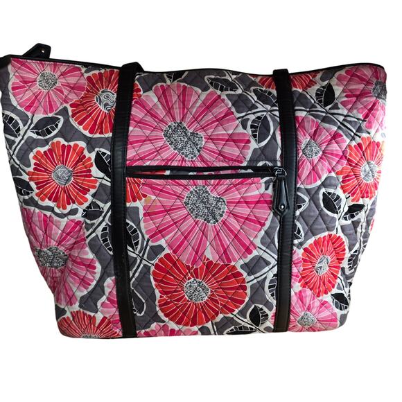 Vera Bradley Retired Cherry Blossom Tote Leather Handles Quilted Boho 13x16x7 - Picture 2 of 7